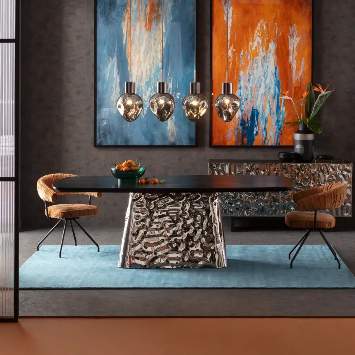 Matbord Caldera - Svart askfanér/Rostfritt Stål, 220x110cm - KARE Design