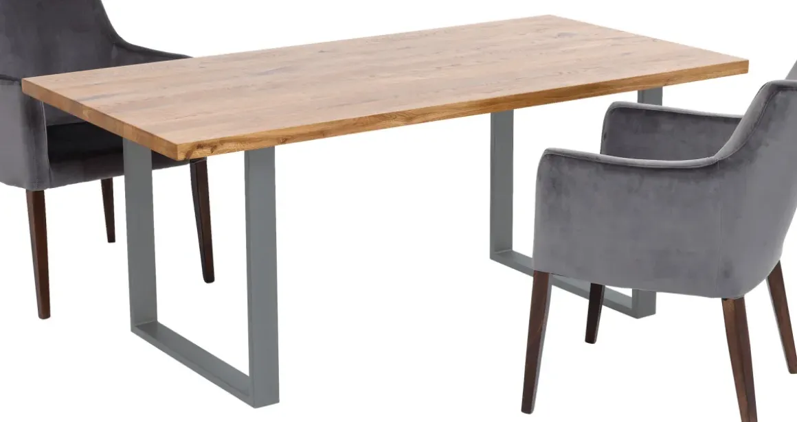 Matbord Jackie - Massiv Ek/Rå Stål, 160x80cm - KARE Design