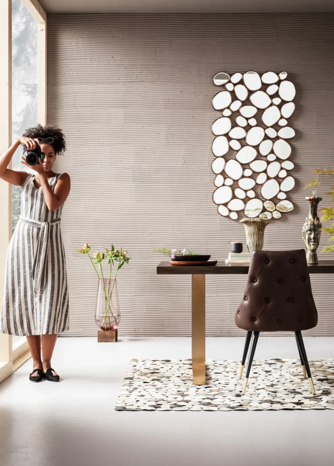 Matbord Osaka - Mörkt Trä/Borstad Mässing, 180x90cm - KARE Design