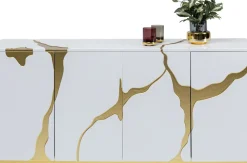 Sideboard Cracked - Vit/Guld, 4 Dörrar, 80x165cm - KARE Design