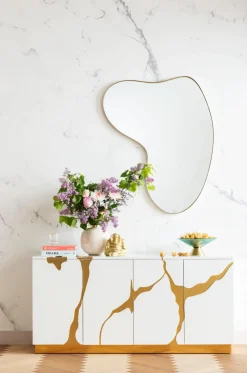 Sideboard Cracked - Vit/Guld, 4 Dörrar, 80x165cm - KARE Design