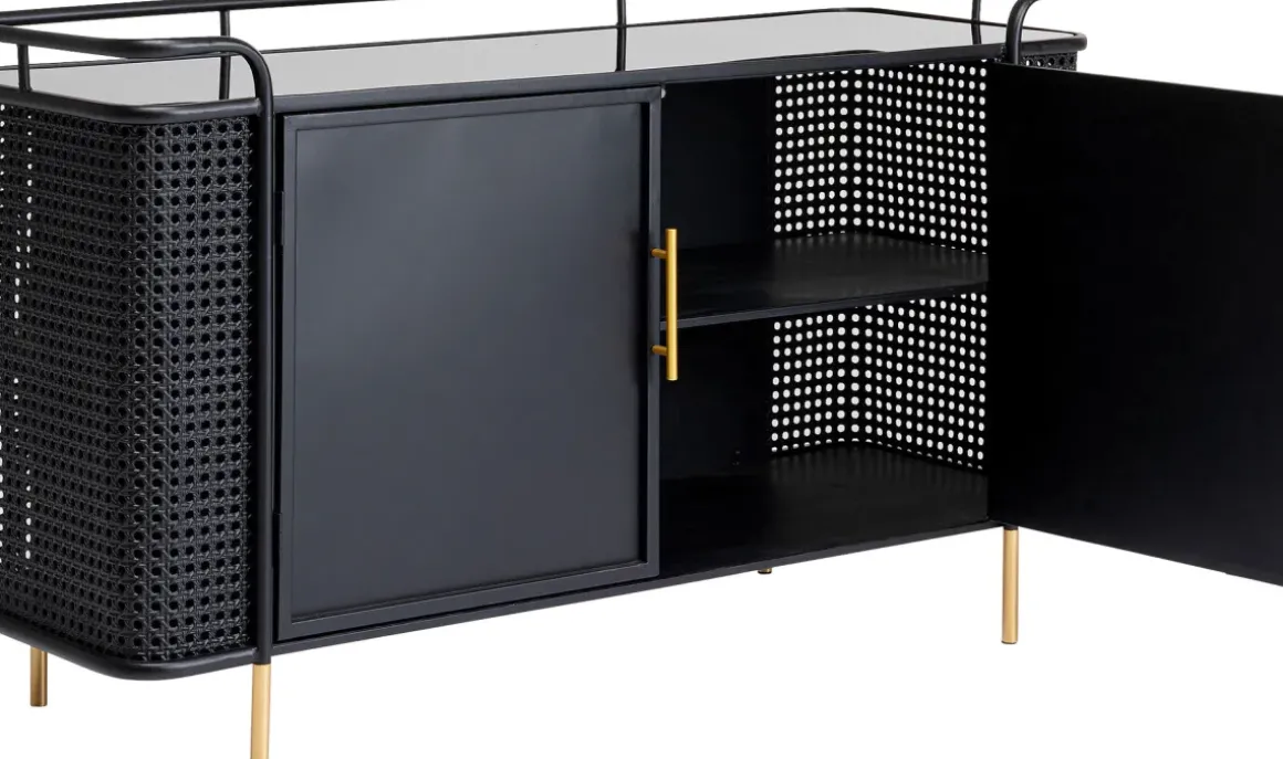 Sideboard Fence - Svart, Glas, Guld, 120x70cm - KARE Design