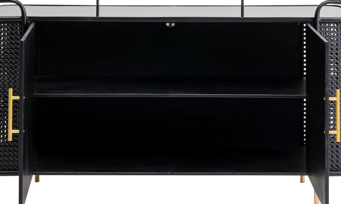 Sideboard Fence - Svart, Glas, Guld, 120x70cm - KARE Design