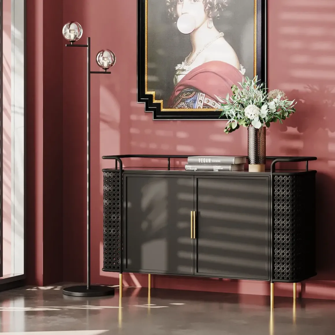 Sideboard Fence - Svart, Glas, Guld, 120x70cm - KARE Design