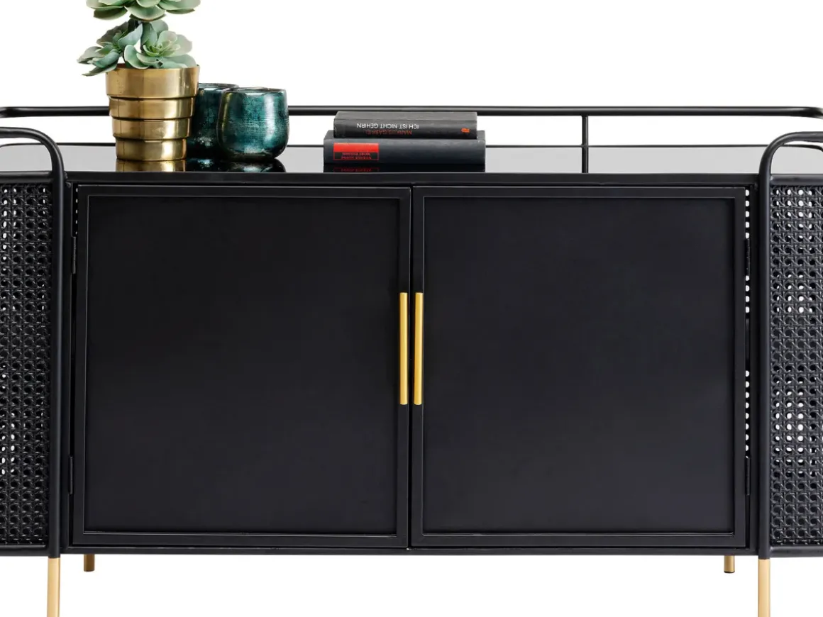 Sideboard Fence - Svart, Glas, Guld, 120x70cm - KARE Design