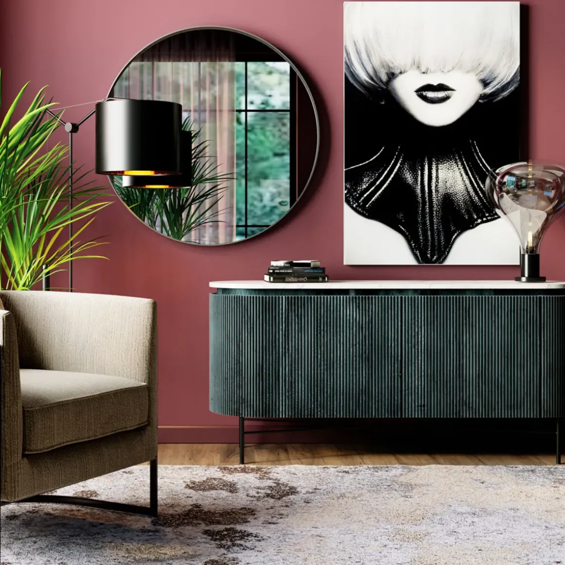 Sideboard Glenn - Mörkgrå Trästruktur/ Marmor, 75x160cm - KARE Design