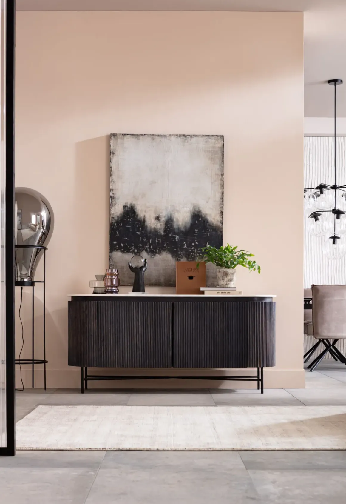 Sideboard Glenn - Mörkgrå Trästruktur/ Marmor, 75x160cm - KARE Design