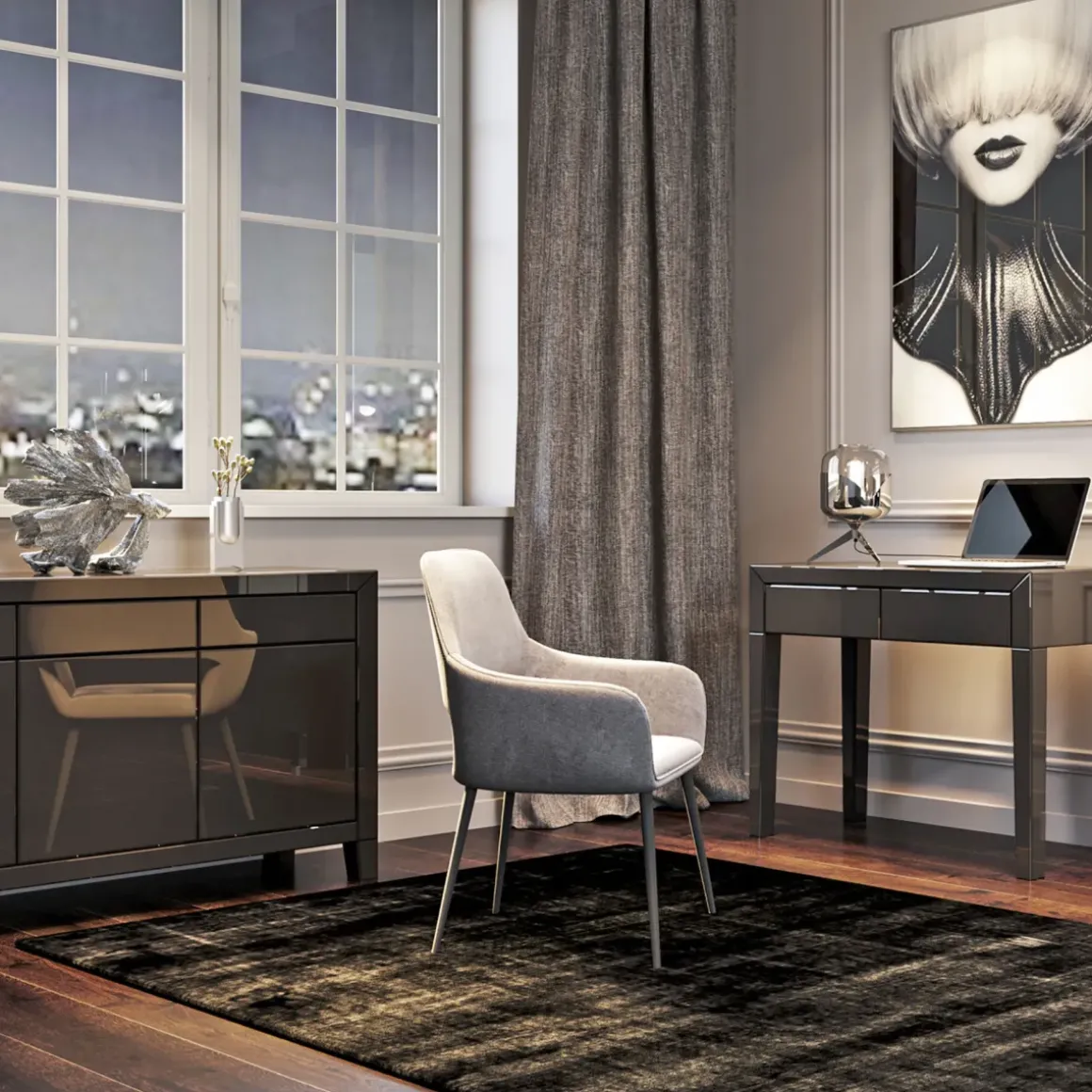 Sideboard Luxury - Grå Spegelglas 3 Dörrar/3 Lådor, 77x140,5cm - KARE Design