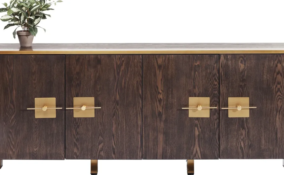 Sideboard Osaka - Mörkt Trä/Borstad Mässing, 4 Dörrar - KARE Design