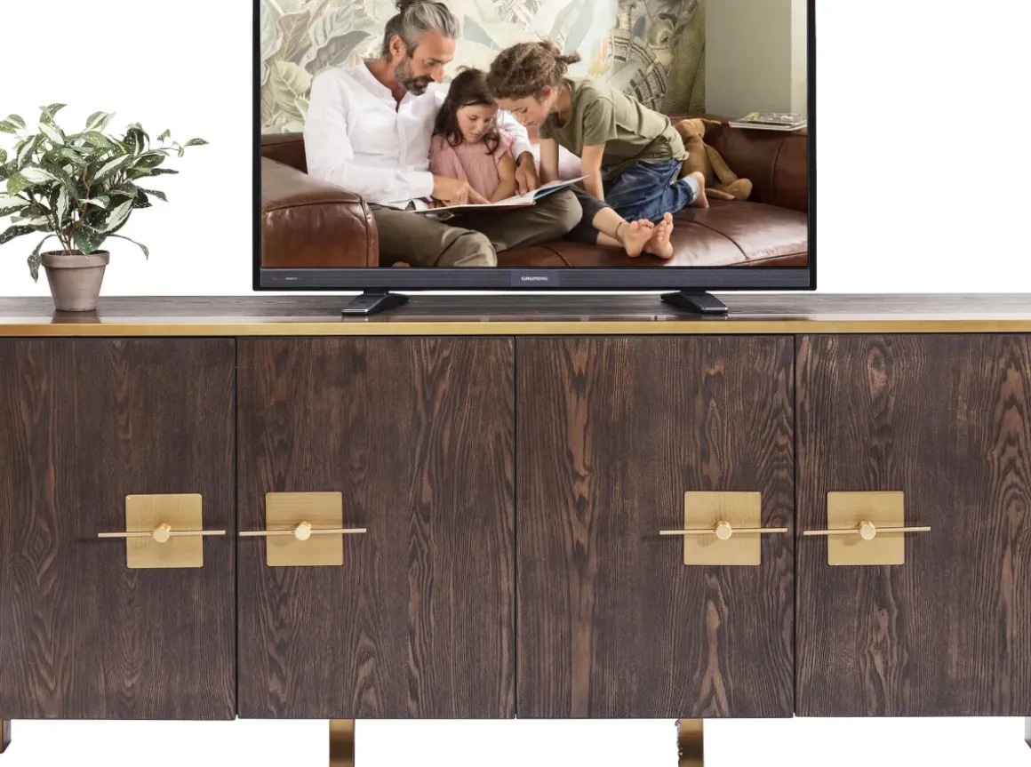 Sideboard Osaka - Mörkt Trä/Borstad Mässing, 4 Dörrar - KARE Design