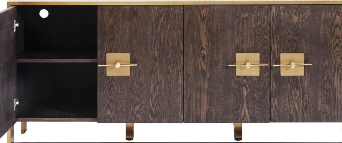 Sideboard Osaka - Mörkt Trä/Borstad Mässing, 4 Dörrar - KARE Design