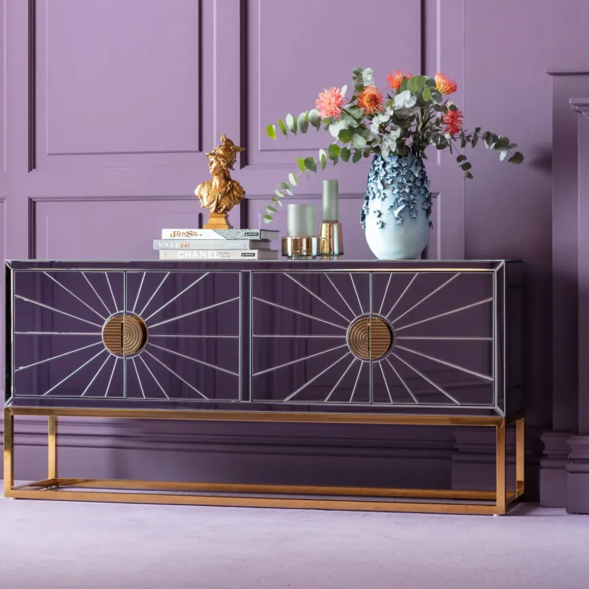 Sideboard Queen - Spegelglas/Guld, 77x162cm - KARE Design