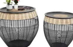 Sidobord African Drum - Set med 2 bord i Svart/Rotting - KARE Design
