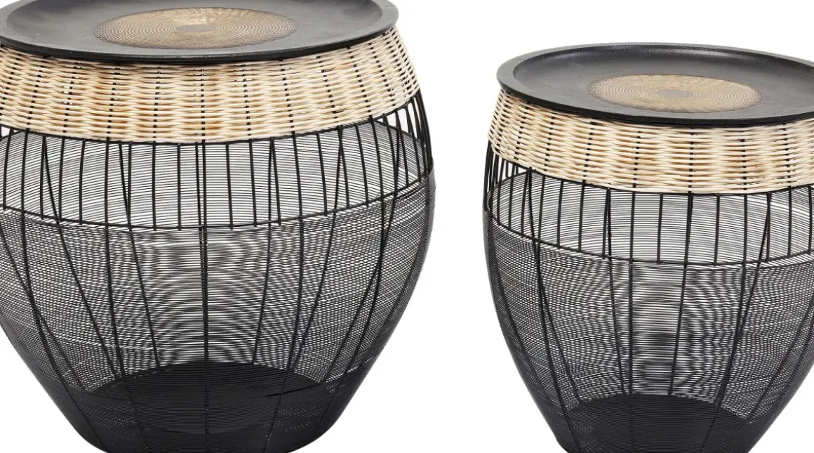 Sidobord African Drum - Set med 2 bord i Svart/Rotting - KARE Design