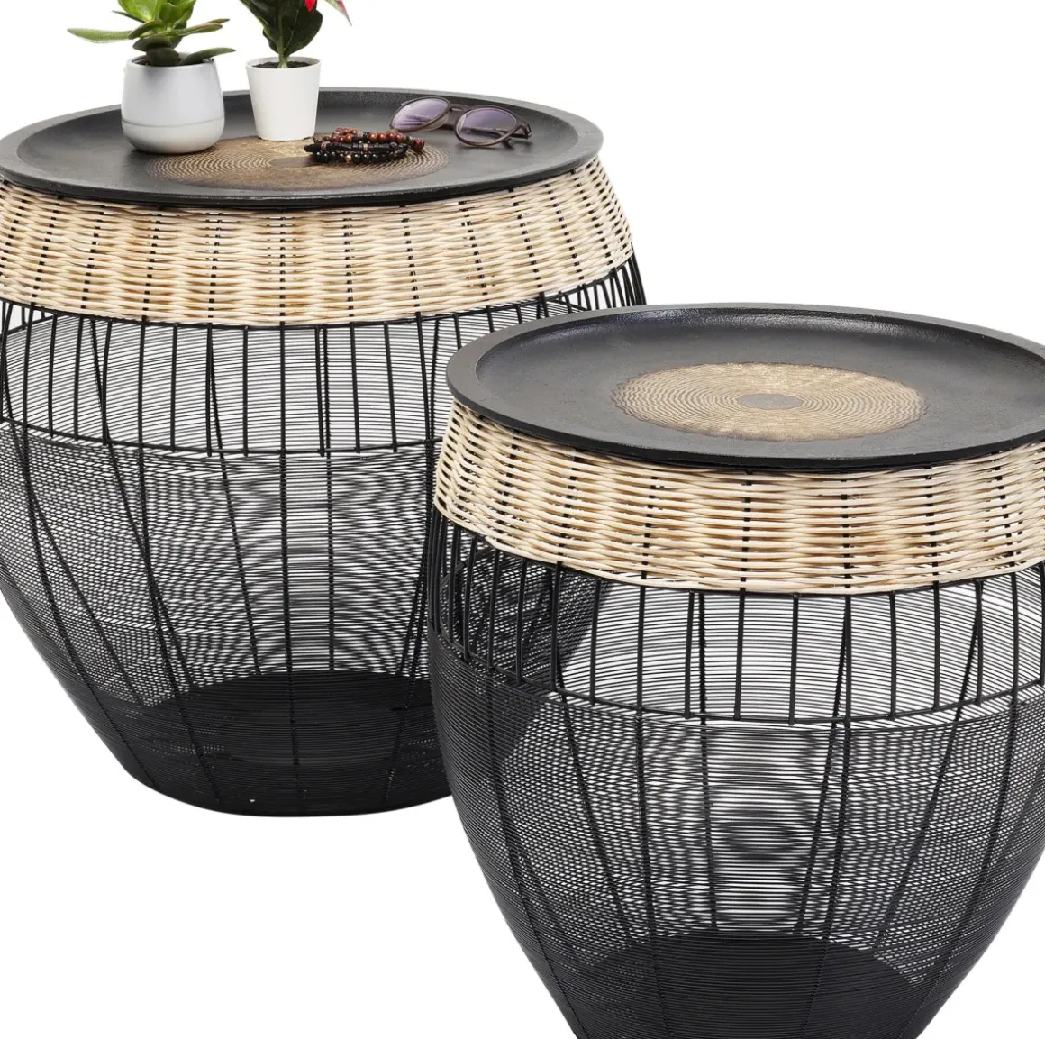 Sidobord African Drum - Set med 2 bord i Svart/Rotting - KARE Design
