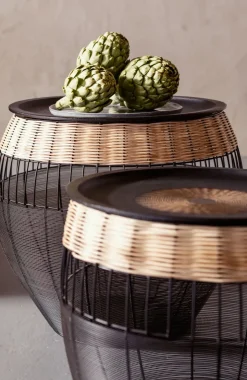 Sidobord African Drum - Set med 2 bord i Svart/Rotting - KARE Design