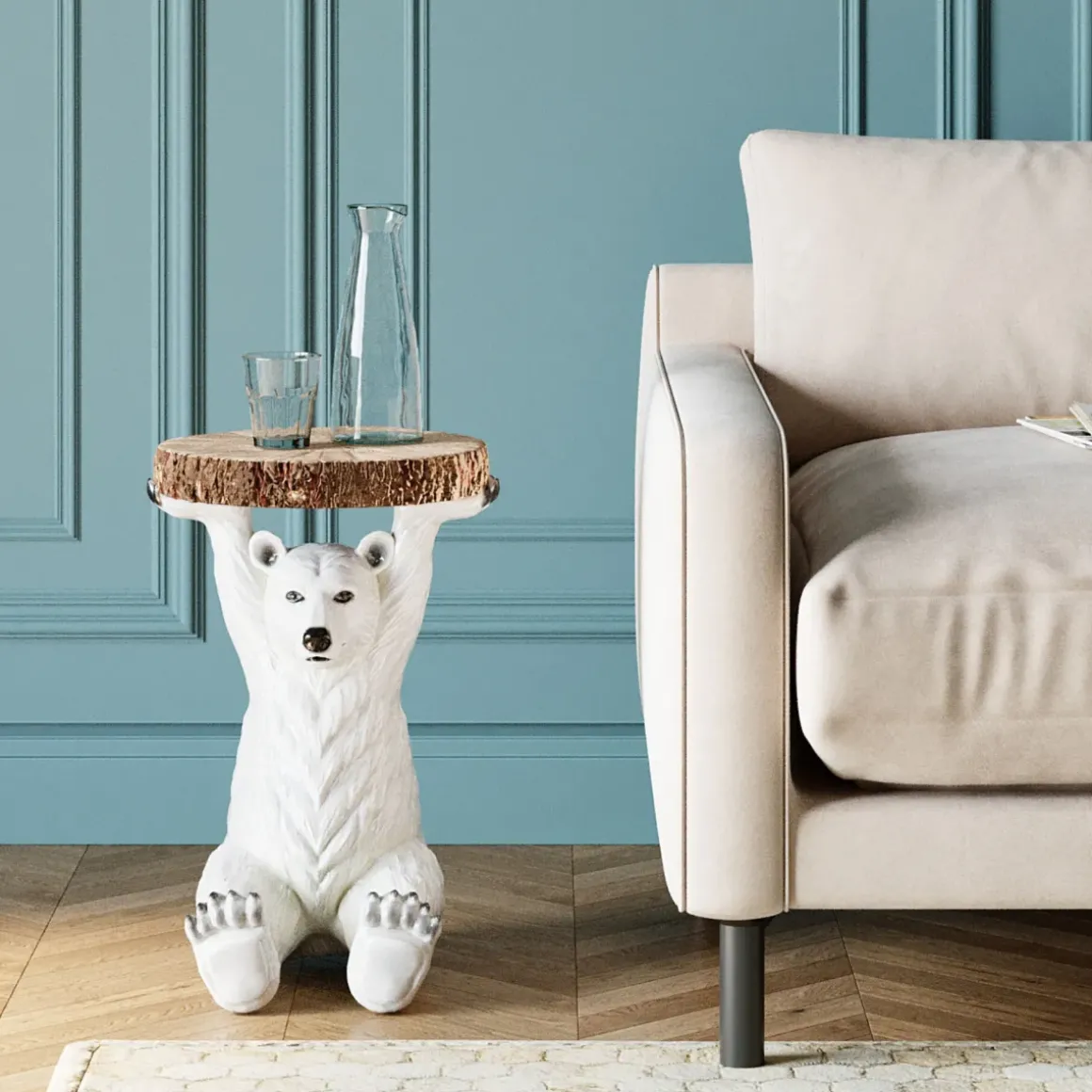 Sidobord Animal Polar Bear - Bord med Isbjörn, Ø37cm - KARE Design