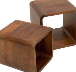 Sidobord Authentico Cube - Set med 2 Bord i Massivt Trä, 42x42cm - KARE Design