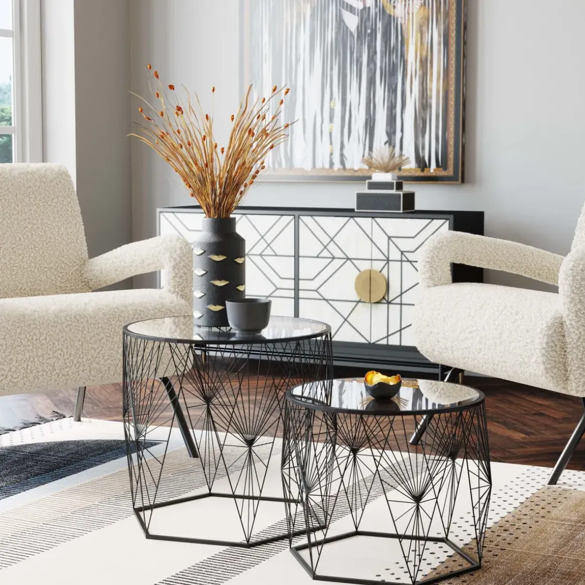 Sidobord Cobweb - Svart/Glas, Set med 2 Bord - KARE Design
