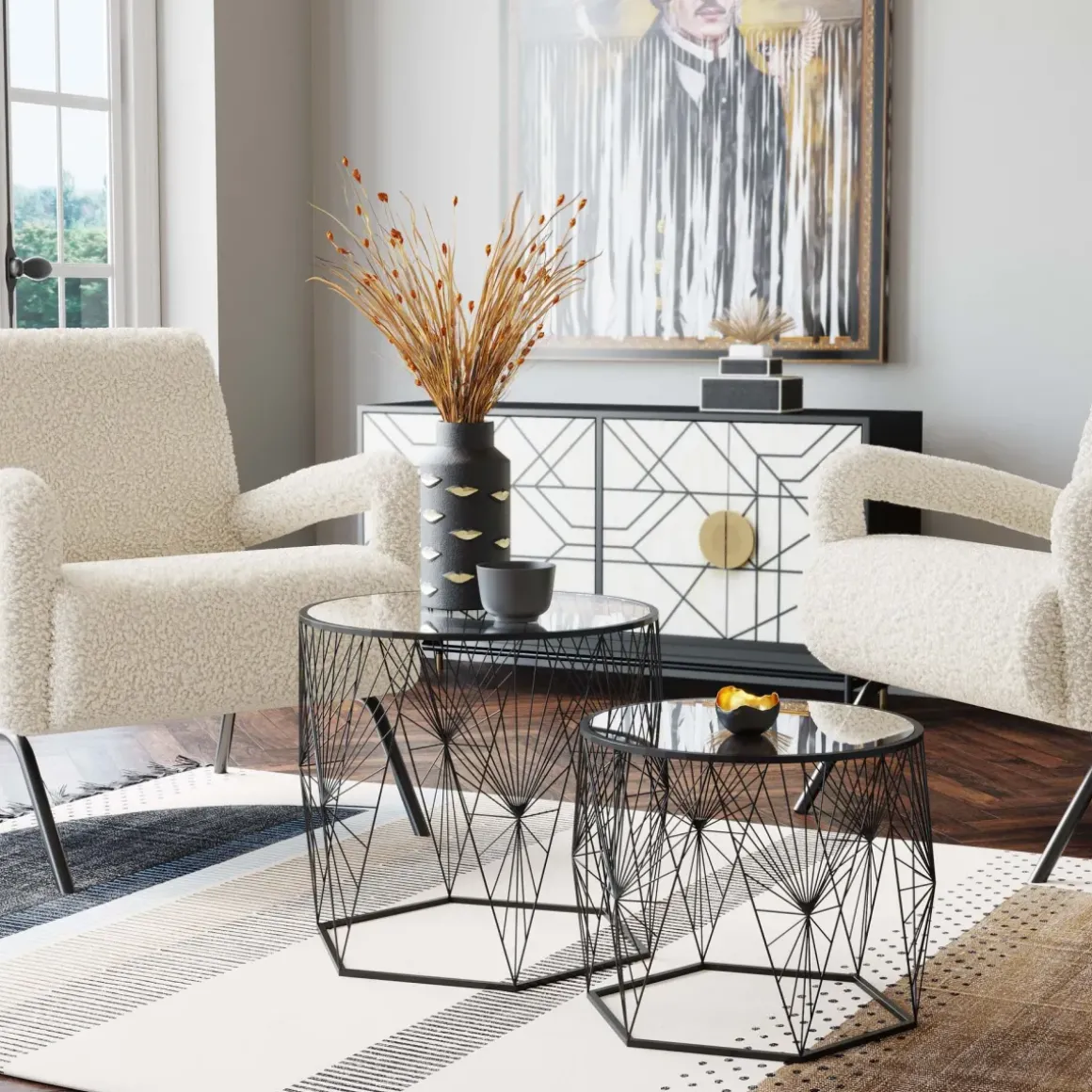 Sidobord Cobweb - Svart/Glas, Set med 2 Bord - KARE Design