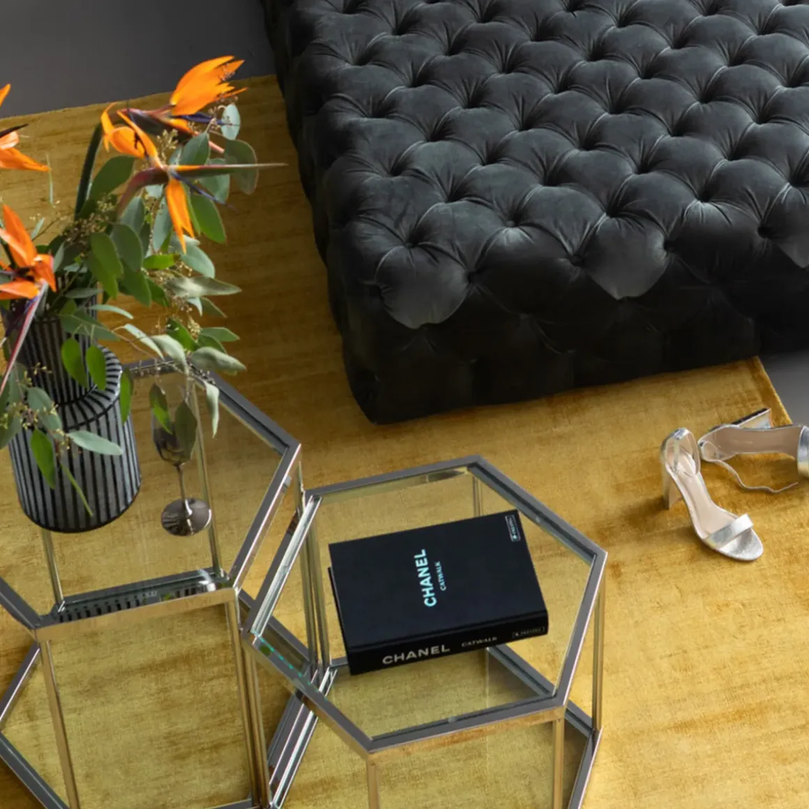 Sidobord Comb - Silver/Glas, 55x55cm - KARE Design