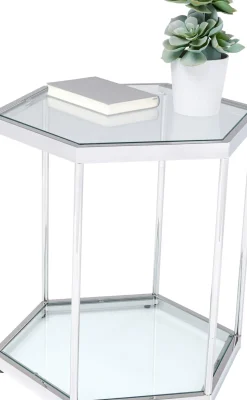 Sidobord Comb - Silver/Glas, 55x55cm - KARE Design