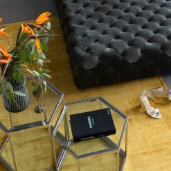 Sidobord Comb - Silver/Glas, 55x55cm - KARE Design