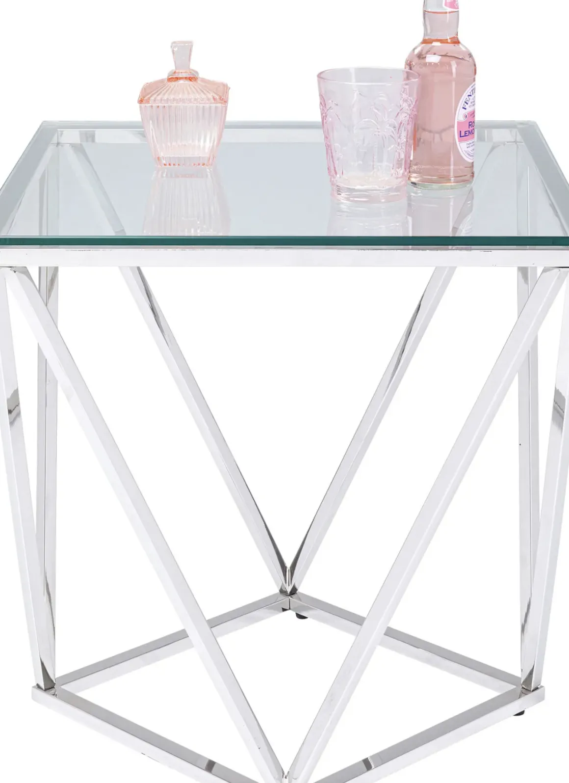 Sidobord Cristallo - Silver/Glas, 50x50cm - KARE Design