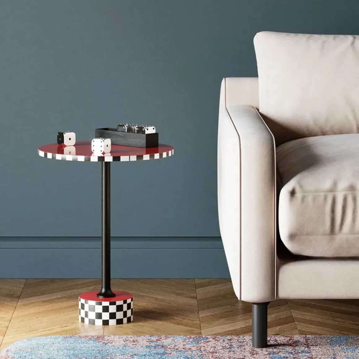 Sidobord Domero Checkers - Röd Ø40cm - KARE Design