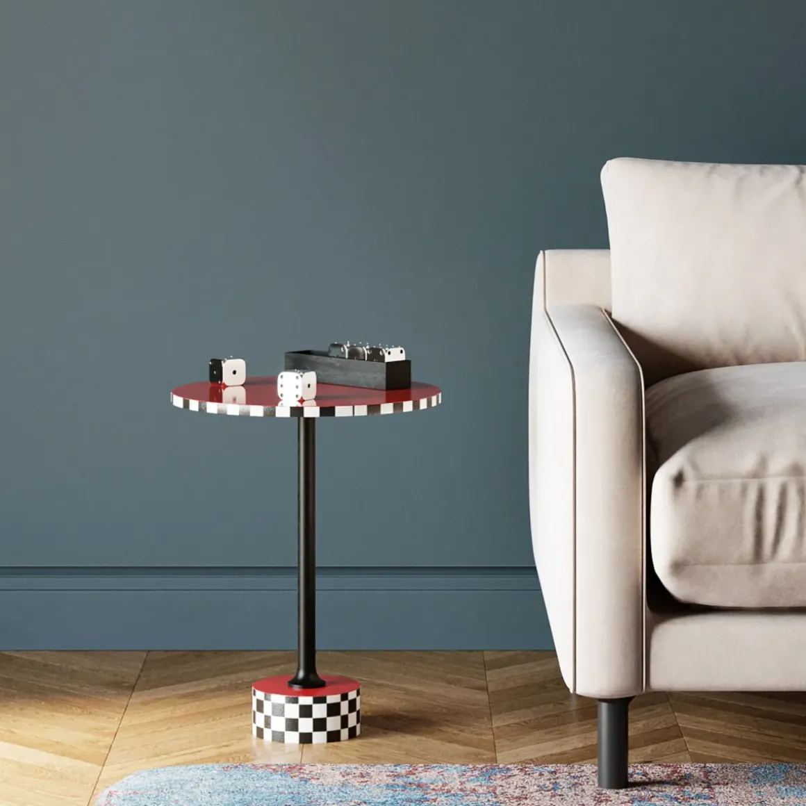 Sidobord Domero Checkers - Röd Ø40cm - KARE Design