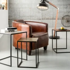 Sidobord Loft Square Vintage - Set med 3 bord i Svart/Rustik Metall - KARE Design