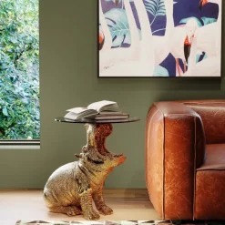 Sidobord Sitting Hippo - Flodhäst, Guld, Ø48cm - KARE Design