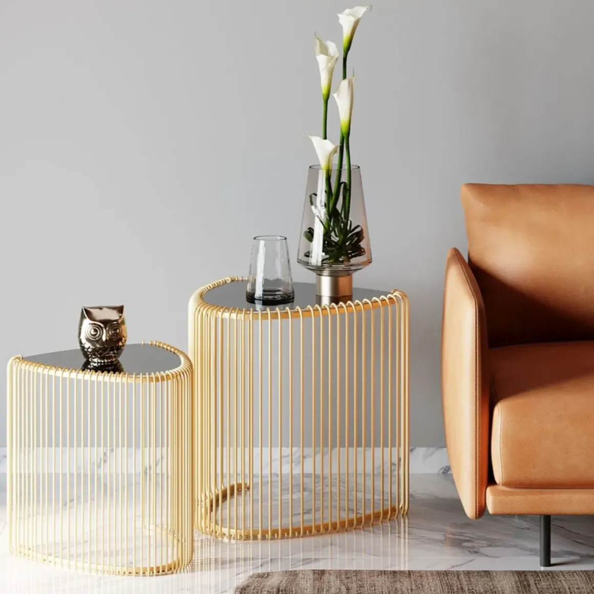 Sidobord Wire Triangle - Guld, 2-set - KARE Design
