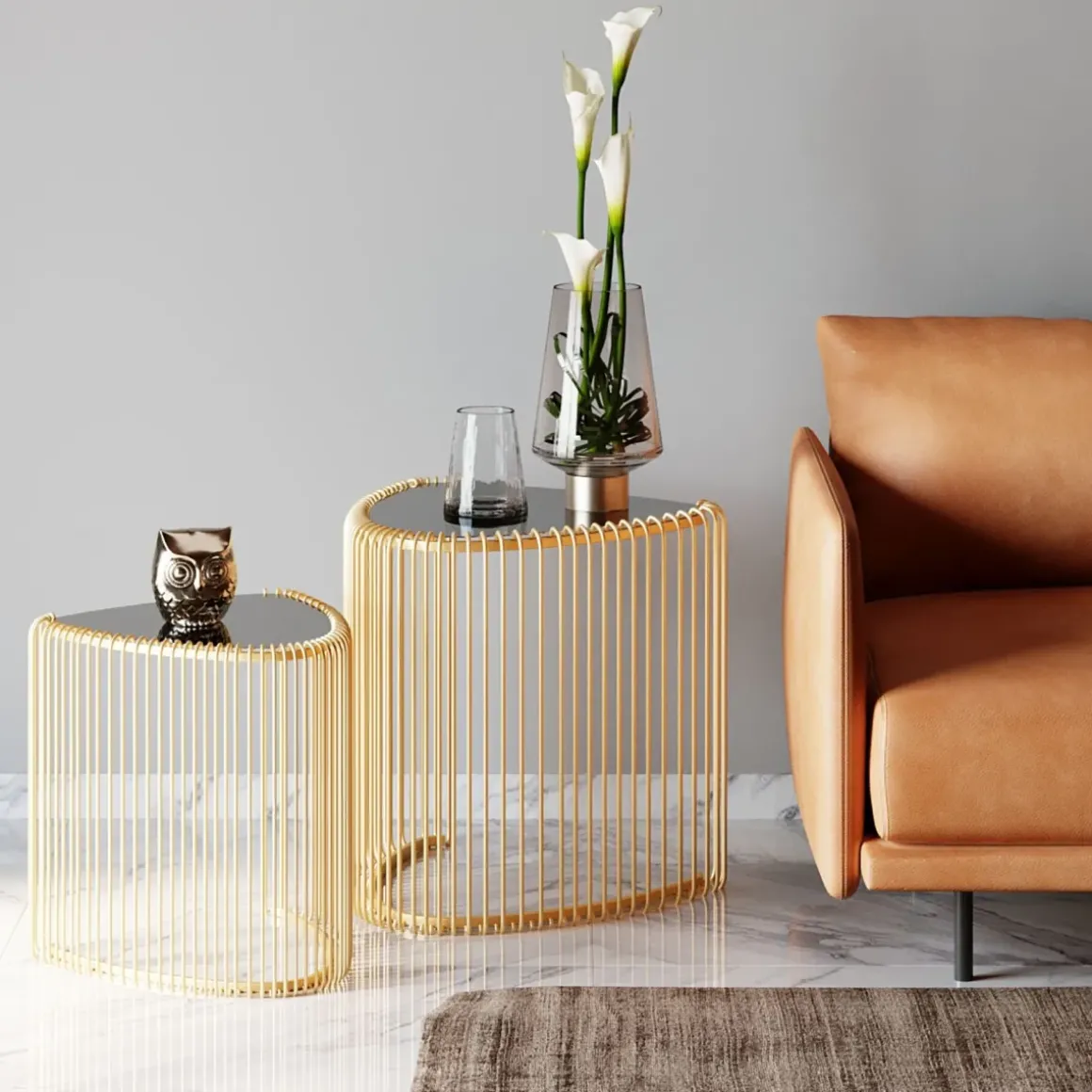 Sidobord Wire Triangle - Guld, 2-set - KARE Design
