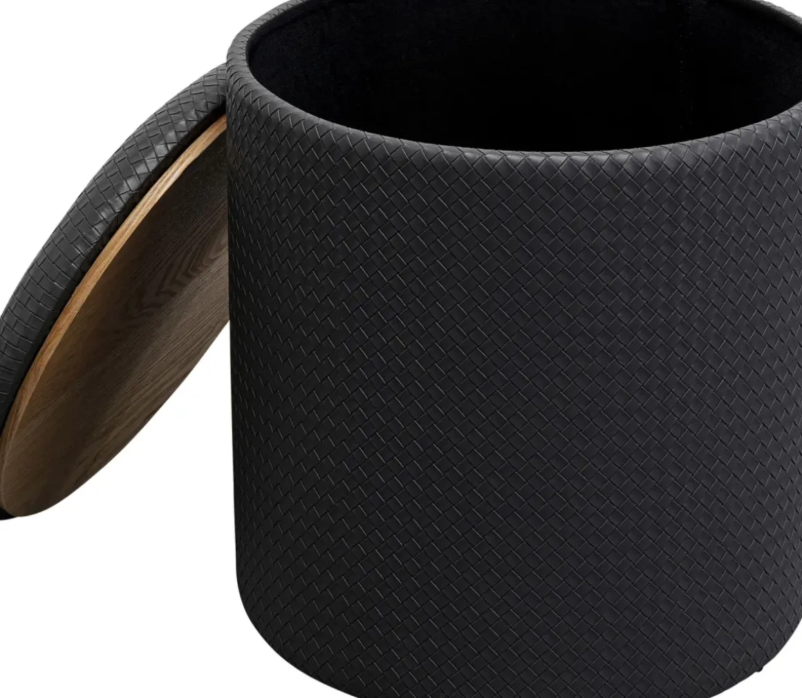 Sittpuff Venezia Storage - Flätad Svart, Ø40cm - KARE Design