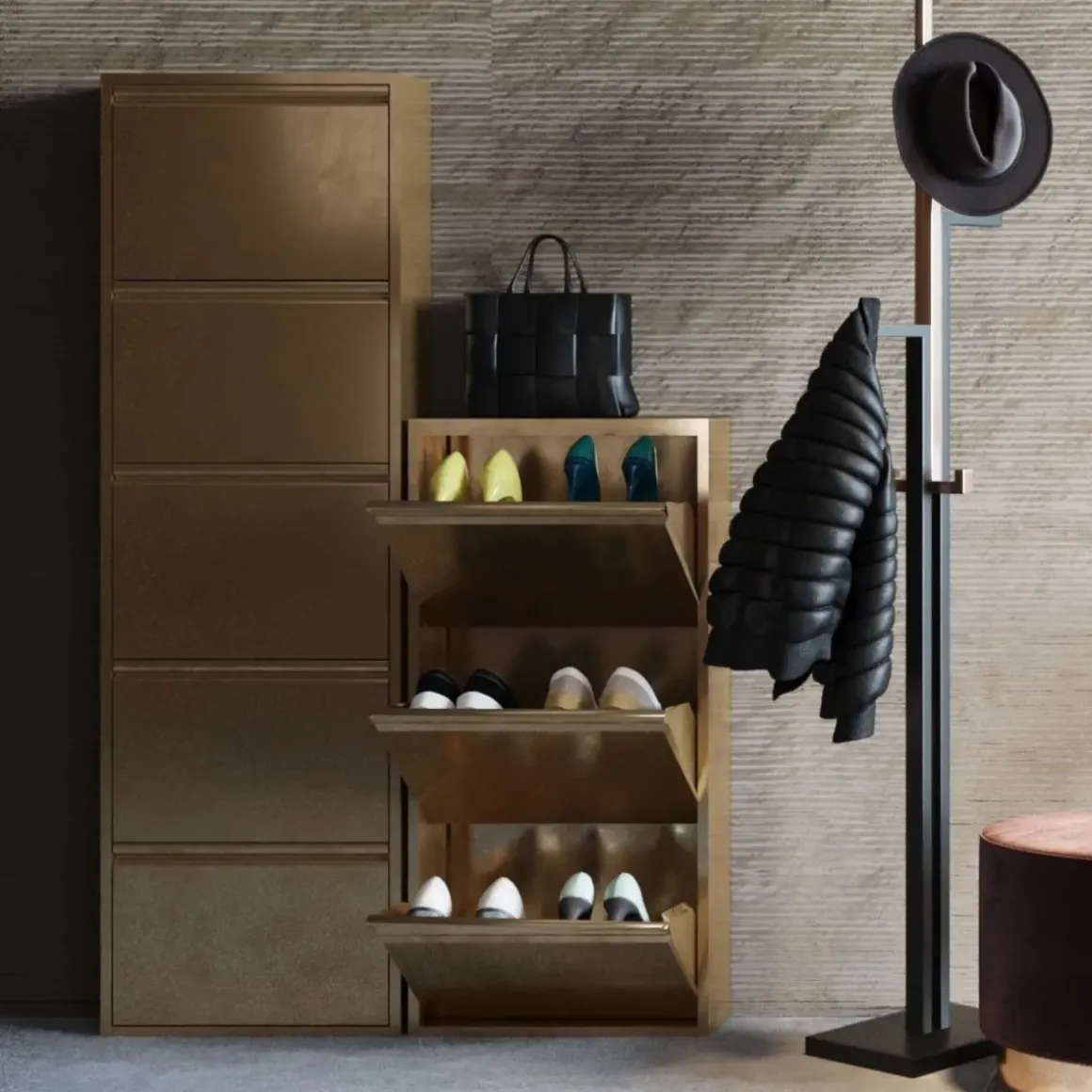 Skoskåp Caruso - Brons, 103x50cm - 3 Lådor - KARE Design