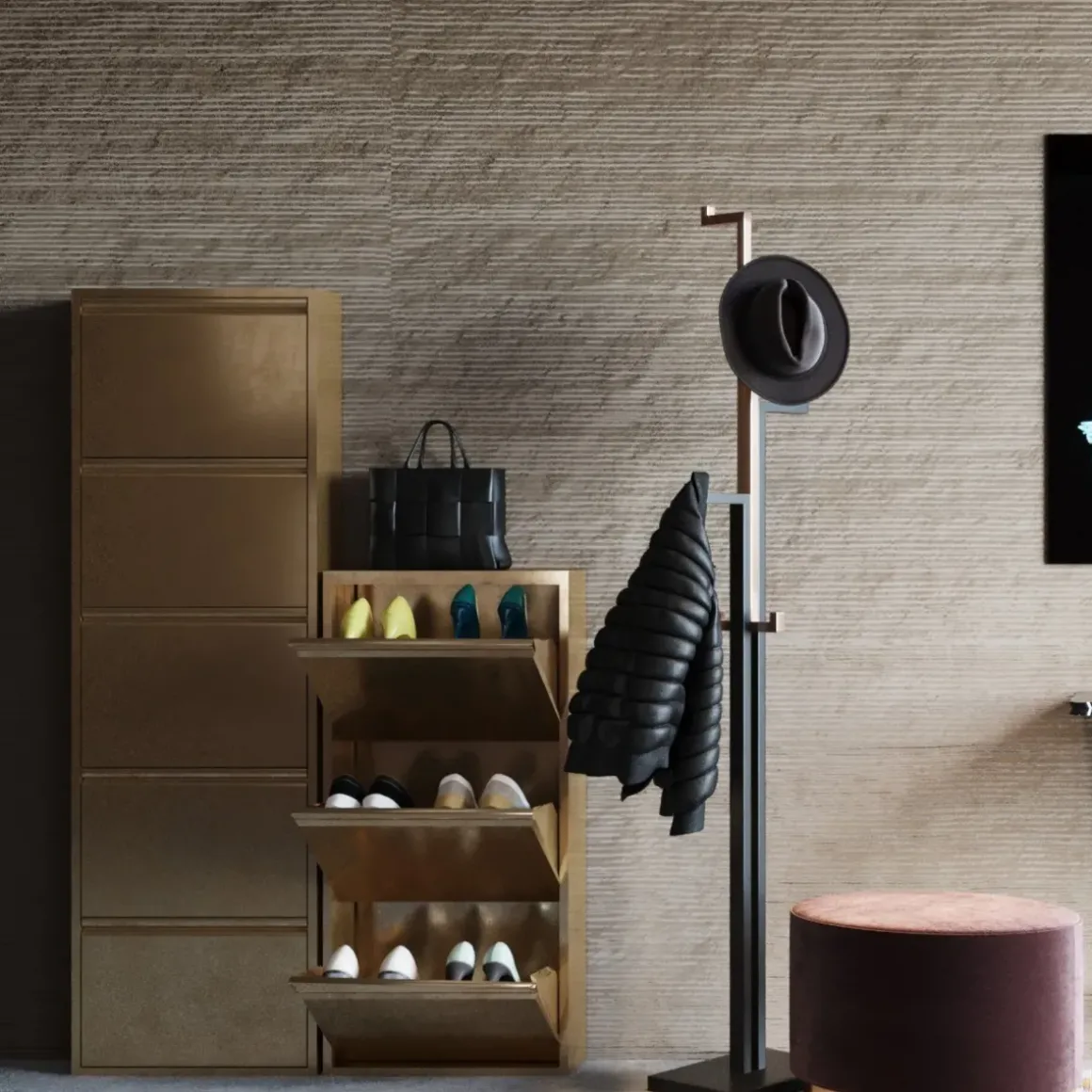 Skoskåp Caruso - Brons, 170x50cm - 5 Lådor - KARE Design