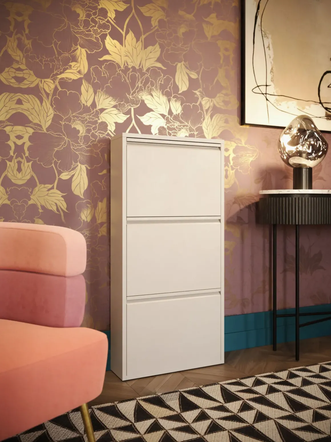 Skoskåp Caruso - Cream, 104x50cm - 3 lådor - KARE Design