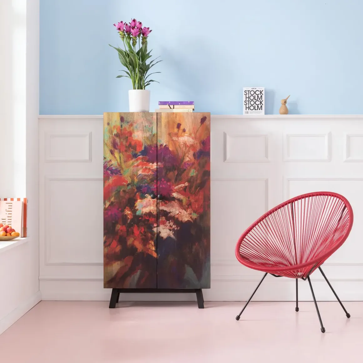 Skåp Fleur, Högskåp med Blommiga Dörrar , 140x76cm - KARE Design