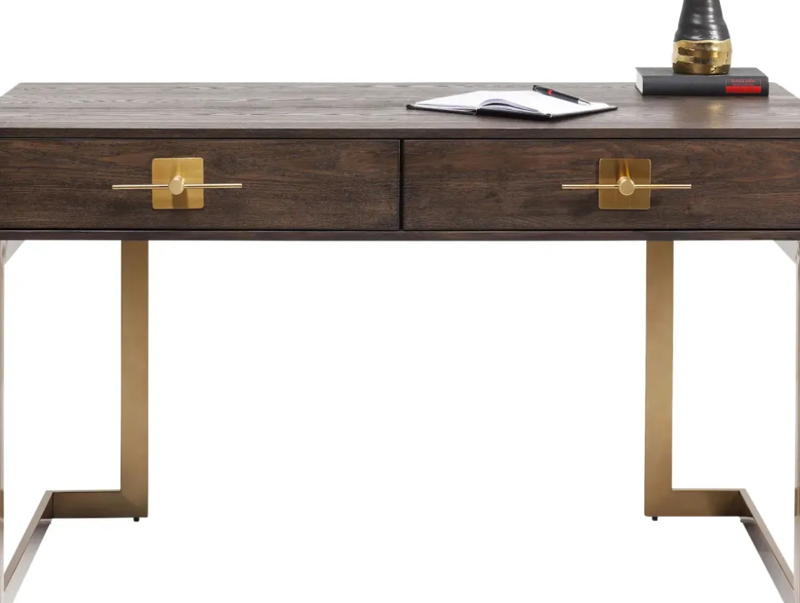 Skrivbord Osaka - Mörkt Trä/Borstad Mässing, 138cm - KARE Design