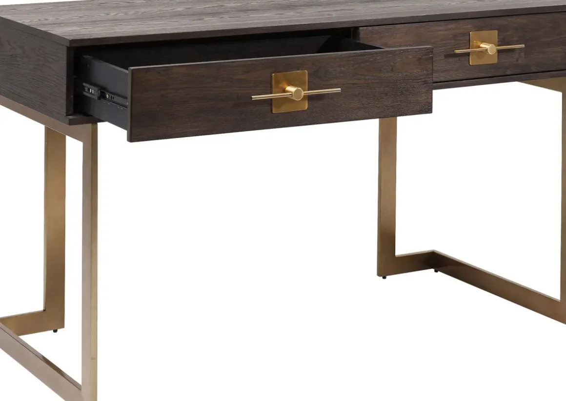 Skrivbord Osaka - Mörkt Trä/Borstad Mässing, 138cm - KARE Design