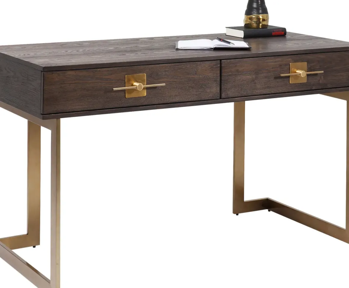 Skrivbord Osaka - Mörkt Trä/Borstad Mässing, 138cm - KARE Design