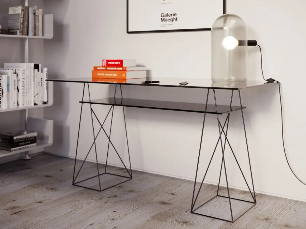 Skrivbord Polar - Tonat Glas/Svart, 135cm - KARE Design