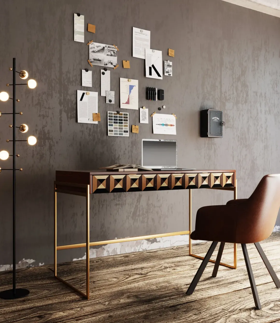 Skrivbord Silencio - Valnötsfanér, 120x76cm - KARE Design