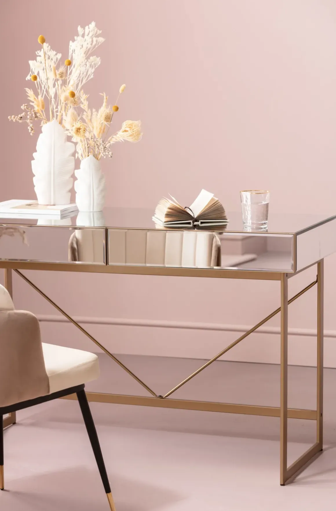 Skrivbord Soran - Spegelglas/Guld, 120x50cm - KARE Design