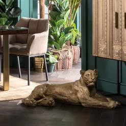 Skulptur Lion Gold - Dekor Guld Lejon, 113cm - KARE Design