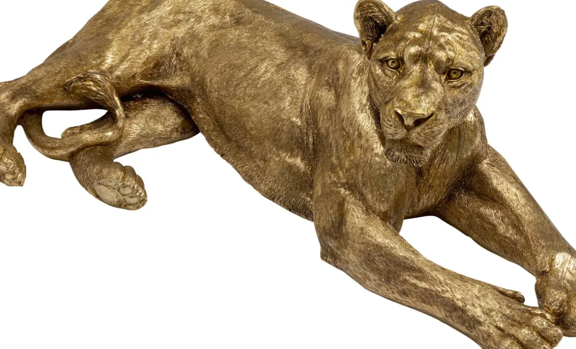 Skulptur Lion Gold - Dekor Guld Lejon, 113cm - KARE Design