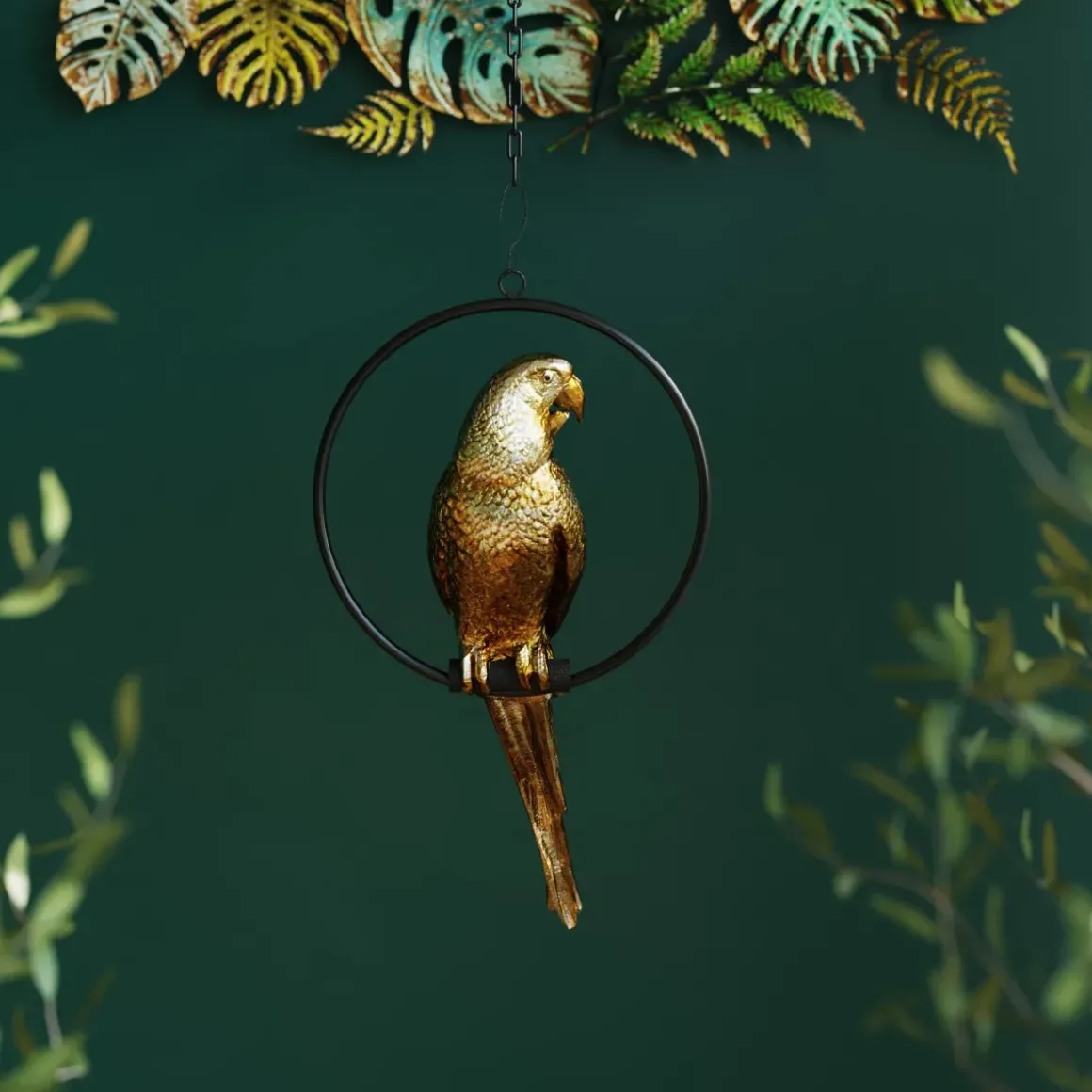 Skulptur Swinging Parrot - Hängande Dekor Papegoja Guld - KARE Design
