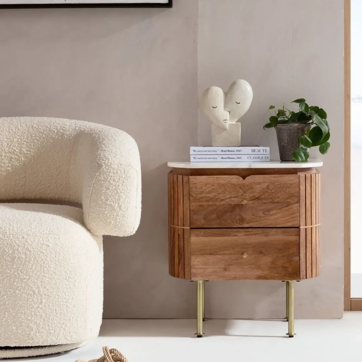 Sängbord Grace - Byrå - Trä/Marmor/Guld - KARE Design