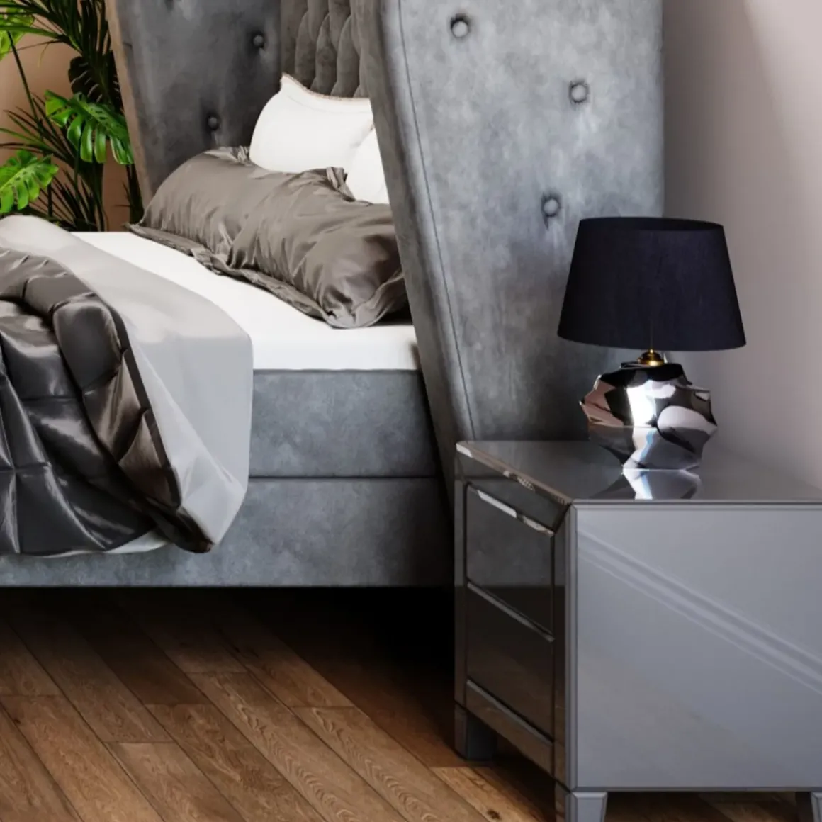 Sängbord Luxury Push - Grå Spegelglas, 2 Lådor - KARE Design